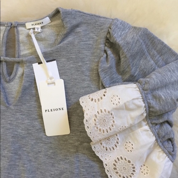 Pleione Eyelet Trim Gray Sweatshirt - Picture 4 of 7